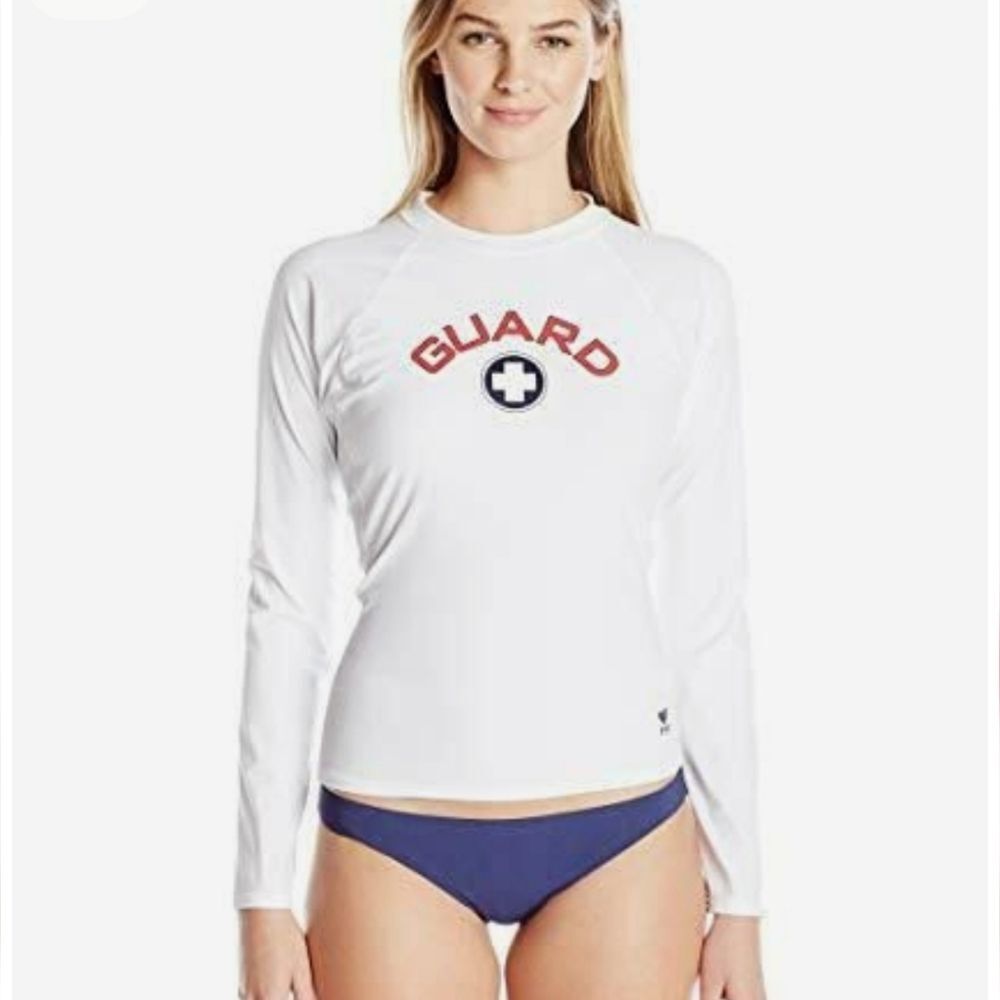 Ladies White Long Sleeve Rashguard Shirt. Size Large